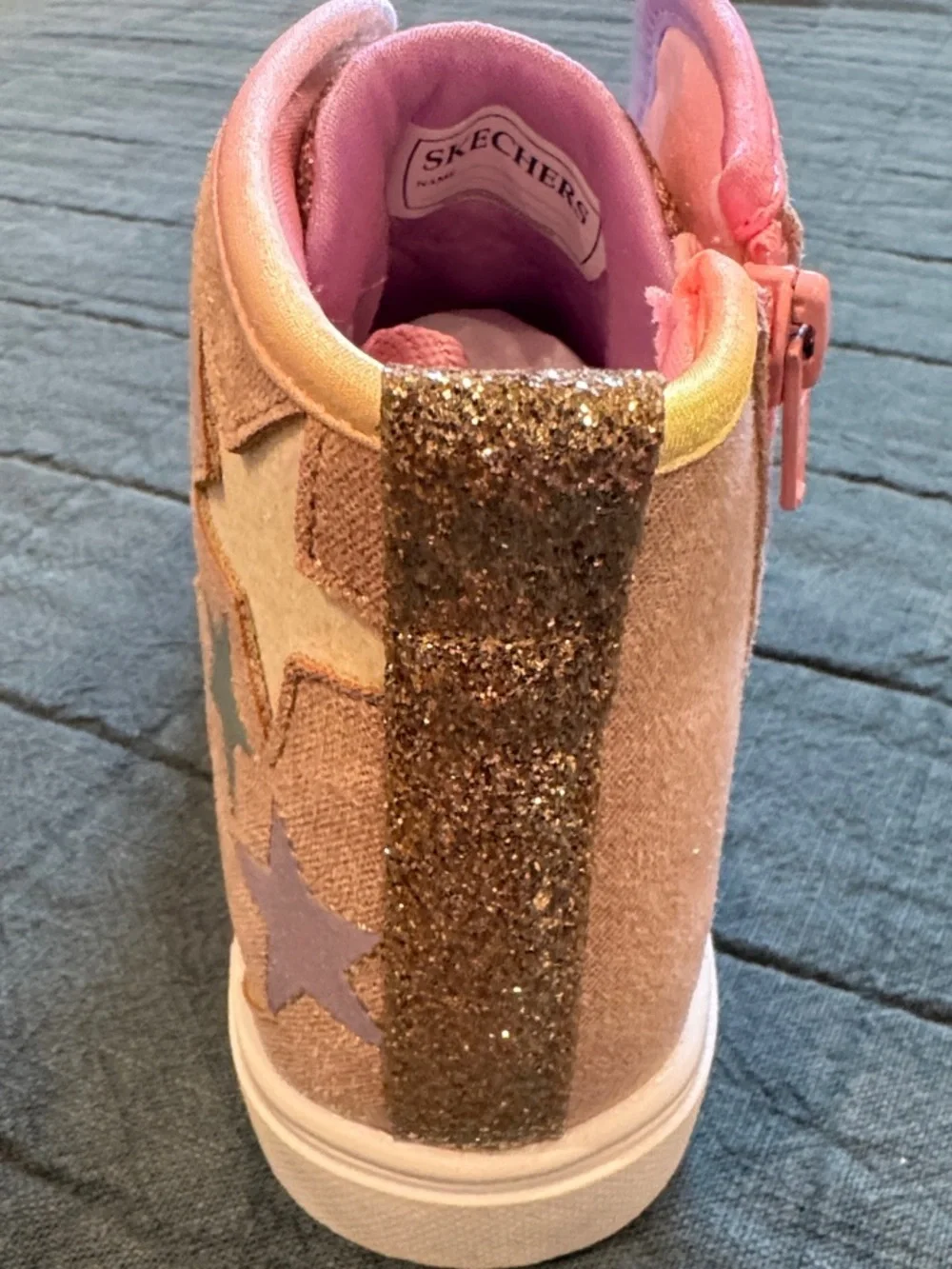 Skechers Girls Pink and Gold Glitter High-Top Sneakers
